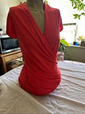 Women’s Maternity’s Wrap look Short Sleeve Top -Coral